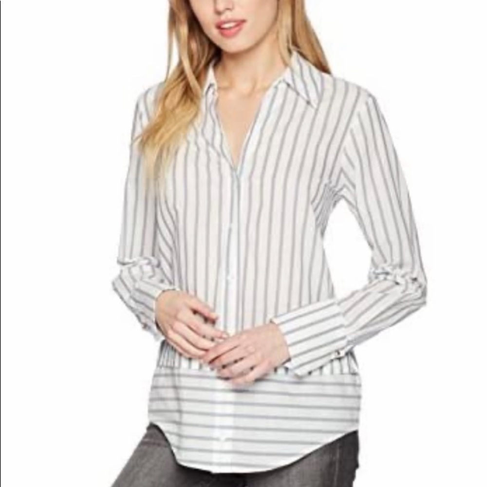 PAIGE White and Blue Striped Button Down Shirt - Picture 3 of 13